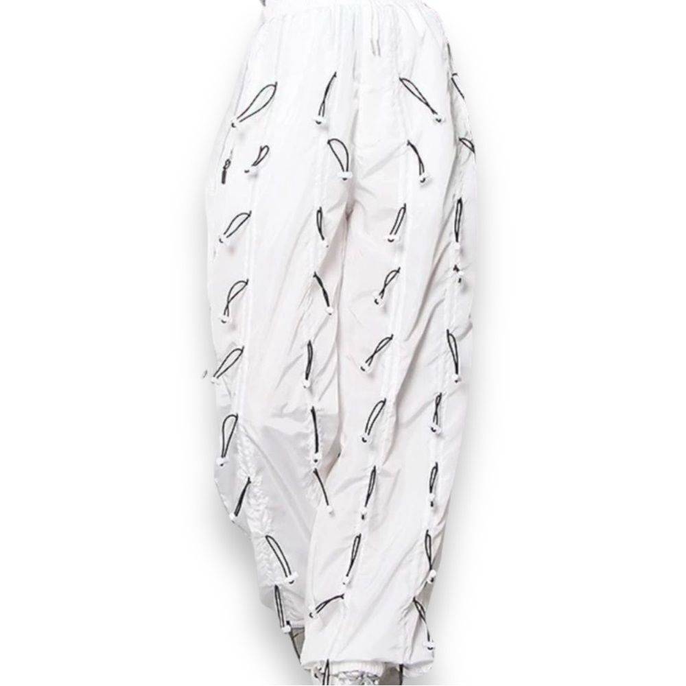 White Adjustable Black Bungee Streetwear Trouser Pants - NEW